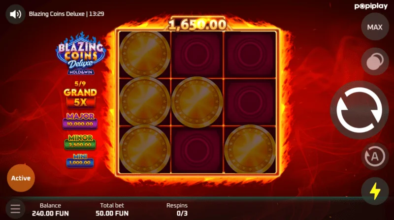 Blazing Coins Deluxe респин игровой экран
