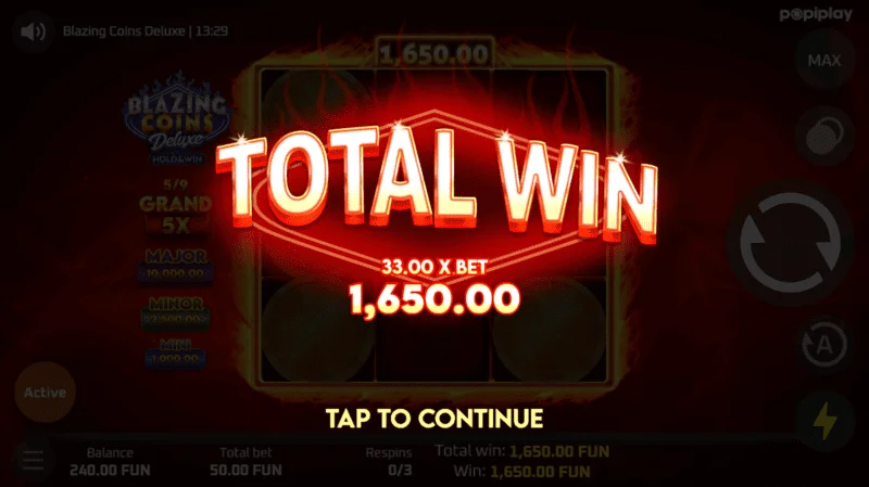 Blazing Coins Deluxe респин общий выигрыш